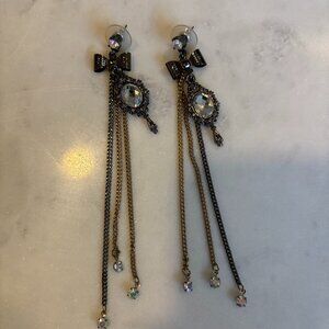Betsey Johnson Crystal Mirror Bow Dangle Earrings